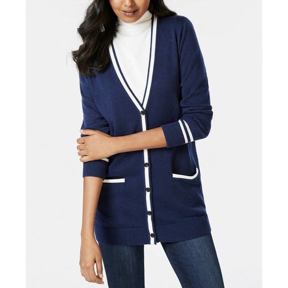 Charter Club Sweaters - Charter Club Cardigan Blue White L New